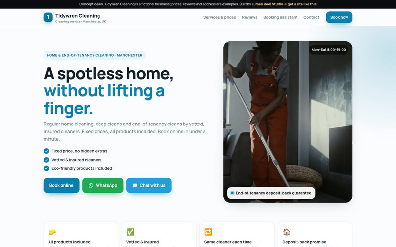 Tidywren Cleaning · UK concept demo